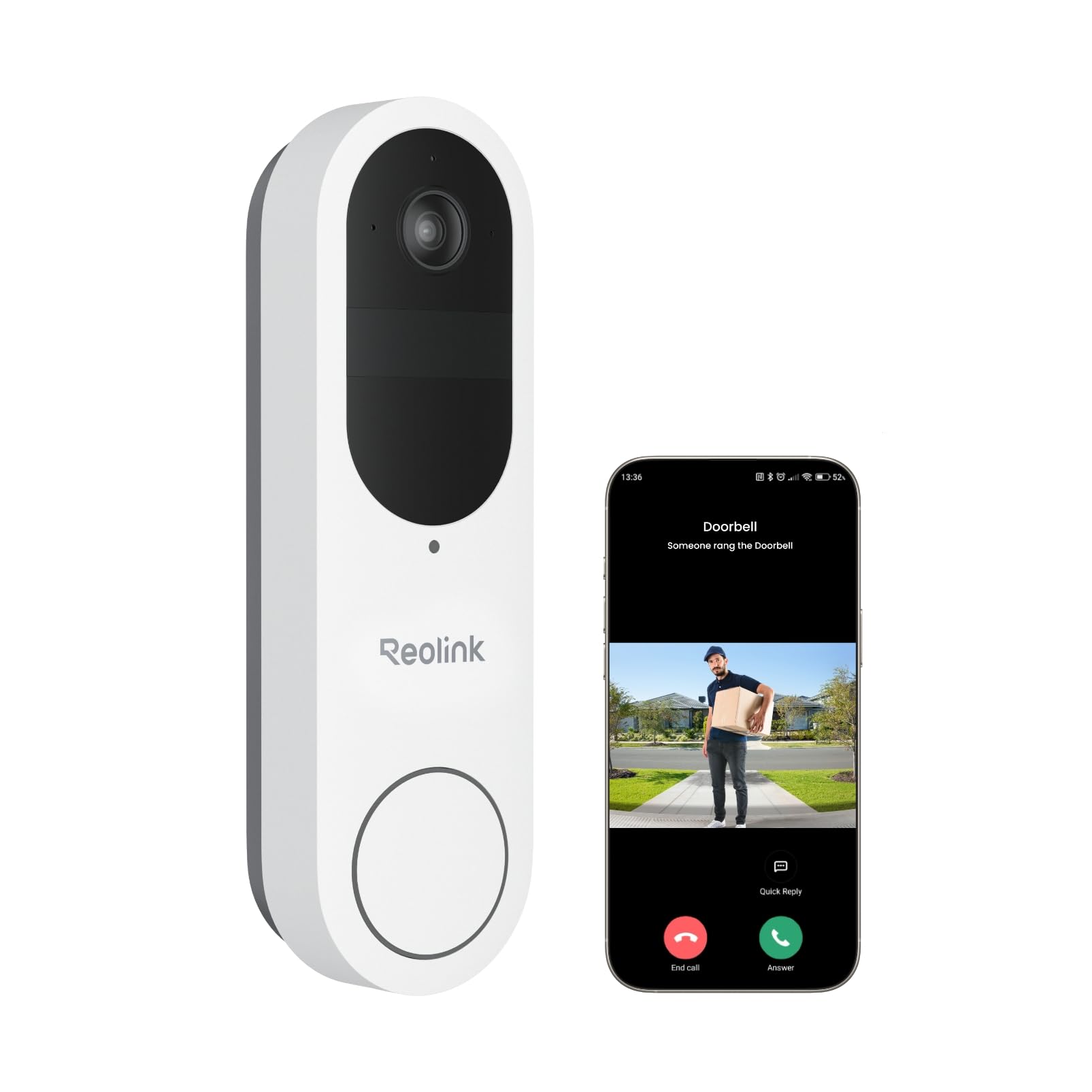 Reolink Wireless Video Doorbell Camera, Battery Or Wired Powered, 2K 150X150 Head To Toe View, 2.4/5 Ghz Wifi, Person/Vehicle/Pa